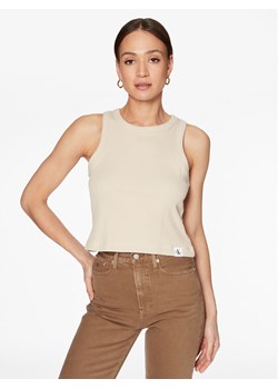 Calvin Klein Jeans Top J20J221055 Beżowy Regular Fit ze sklepu MODIVO w kategorii Bluzki damskie - zdjęcie 181125986