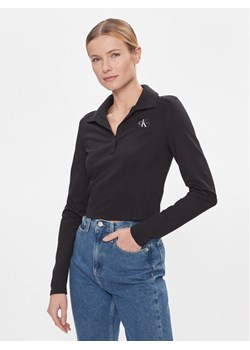 Calvin Klein Jeans Bluzka Polo Collar Milano Regular Top J20J222556 Czarny Regular Fit ze sklepu MODIVO w kategorii Bluzki damskie - zdjęcie 181132058