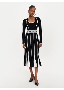 KARL LAGERFELD Sukienka dzianinowa 245W1330 Czarny Slim Fit ze sklepu MODIVO w kategorii Sukienki - zdjęcie 181136838
