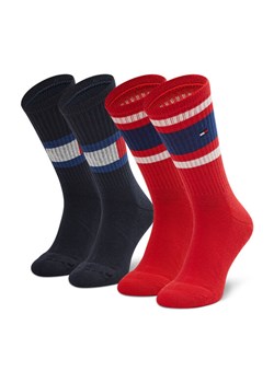 Tommy Hilfiger Zestaw 2 par wysokich skarpet unisex 394020001 Czerwony ze sklepu MODIVO w kategorii Skarpetki damskie - zdjęcie 181141085
