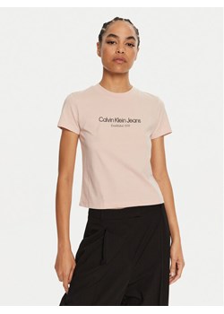 Calvin Klein Jeans T-Shirt J20J224914 Różowy Regular Fit ze sklepu MODIVO w kategorii Bluzki damskie - zdjęcie 181143097