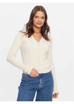 Tommy Jeans Kardigan Essential DW0DW18682 Brązowy Slim Fit ze sklepu MODIVO w kategorii Swetry damskie - zdjęcie 181143766