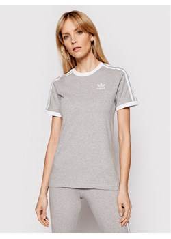 adidas T-Shirt adicolor Classics 3-Stripes GN2909 Szary Regular Fit ze sklepu MODIVO w kategorii Bluzki damskie - zdjęcie 181148188