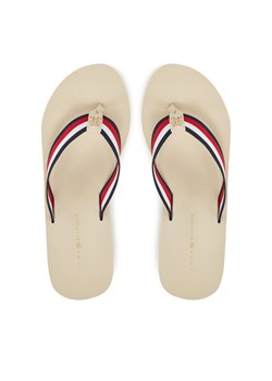 Tommy Hilfiger Japonki Th Corporate Wedge Beach Sandal FW0FW08520 Beżowy ze sklepu MODIVO w kategorii Klapki damskie - zdjęcie 181150417