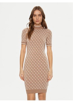 Guess Sukienka dzianinowa W3YK39 Z37K0 Beżowy Regular Fit ze sklepu MODIVO w kategorii Sukienki - zdjęcie 181152177