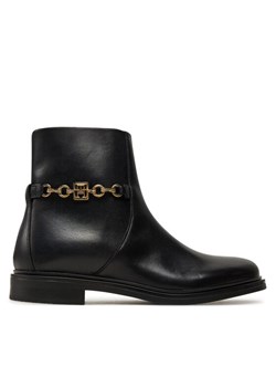 Tommy Hilfiger Botki Th Chain Leather Low Bootie FW0FW08251 Czarny ze sklepu MODIVO w kategorii Botki - zdjęcie 181161807