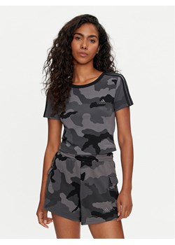 adidas T-Shirt Essentials 3-Stripes Camo Print IX3705 Szary Slim Fit ze sklepu MODIVO w kategorii Bluzki damskie - zdjęcie 181171515