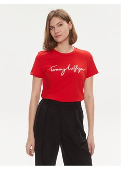 Tommy Hilfiger T-Shirt Signature WW0WW41674 Czerwony Regular Fit ze sklepu MODIVO w kategorii Bluzki damskie - zdjęcie 181172445