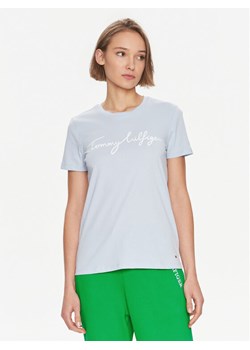 Tommy Hilfiger T-Shirt Signature WW0WW41674 Błękitny Regular Fit ze sklepu MODIVO w kategorii Bluzki damskie - zdjęcie 181172459