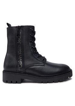 Calvin Klein Jeans Botki Combat Mid Laceup Zip Wn YW0YW01035 Czarny ze sklepu MODIVO w kategorii Botki - zdjęcie 181176525