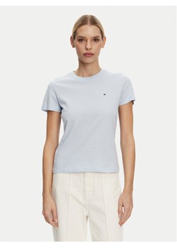 Tommy Hilfiger T-Shirt Slub WW0WW44433 Błękitny Slim Fit ze sklepu MODIVO w kategorii Bluzki damskie - zdjęcie 181185005