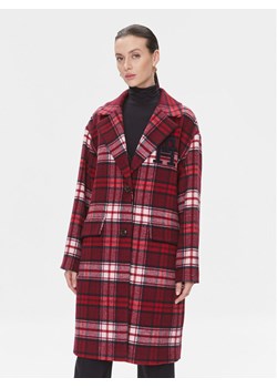 Tommy Hilfiger Płaszcz wełniany Imd Tartan WW0WW39761 Czerwony Relaxed Fit ze sklepu MODIVO w kategorii Płaszcze damskie - zdjęcie 181185799