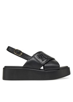 Tommy Hilfiger Sandały Th Logo Hw Padded Leather Sandal FW0FW08808 Czarny ze sklepu MODIVO w kategorii Sandały damskie - zdjęcie 181194256