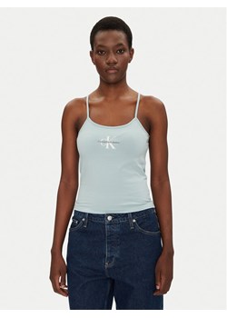 Calvin Klein Jeans Top Monologo J20J223105 Niebieski Slim Fit ze sklepu MODIVO w kategorii Bluzki damskie - zdjęcie 181196249