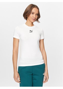 Puma T-Shirt Classics 535610 Biały Tight Fit ze sklepu MODIVO w kategorii Bluzki damskie - zdjęcie 181197396