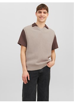 Jack&Jones Sweter Rib 12241167 Beżowy Regular Fit ze sklepu MODIVO w kategorii Kamizelki męskie - zdjęcie 181203999