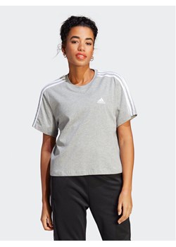 adidas T-Shirt Essentials 3-Stripes Single Jersey Crop Top HR4916 Szary Loose Fit ze sklepu MODIVO w kategorii Bluzki damskie - zdjęcie 181204946