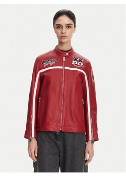 PINKO Kurtka skórzana 105296 Bordowy Regular Fit ze sklepu MODIVO w kategorii Kurtki damskie - zdjęcie 181206218