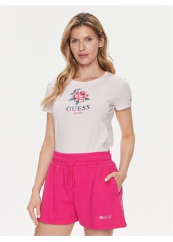 Guess T-Shirt Ss Cn Glittery Rose W4RI37 JA914 Różowy Slim Fit ze sklepu MODIVO w kategorii Bluzki damskie - zdjęcie 181206896