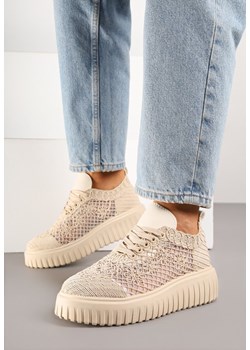 Beżowe Ażurowe Sneakersy Vices na Grubej Podeszwie z Tłoczeniem Luminise ze sklepu born2be.pl w kategorii Buty sportowe damskie - zdjęcie 181225888