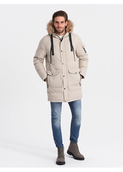 Kurtka męska parka zimowa - beżowa V5 OM-JALJ-0132 ze sklepu ombre w kategorii Kurtki męskie - zdjęcie 181230805