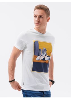 T-shirt męski z nadrukiem - biały V7A S1434 ze sklepu ombre w kategorii T-shirty męskie - zdjęcie 181230869