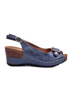 Damskie Lekkie Sandały Na Koturnie Comfort Shoes Niebieskie Efravia ze sklepu ButyModne.pl w kategorii Sandały damskie - zdjęcie 181235925