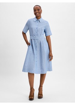 Ambiance Damska sukienka casual z lnem Kobiety len niebieski marmurkowy ze sklepu vangraaf w kategorii Sukienki - zdjęcie 181240186