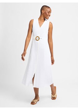 zero Sukienka damska z zawartością lnu Kobiety len biały jednolity ze sklepu vangraaf w kategorii Sukienki - zdjęcie 181240299