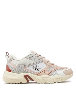 Sneakersy Calvin Klein Jeans Retro Tennis Low Lace Mh Ml Met YW0YW01373 Biały ze sklepu eobuwie.pl w kategorii Buty sportowe damskie - zdjęcie 181268267