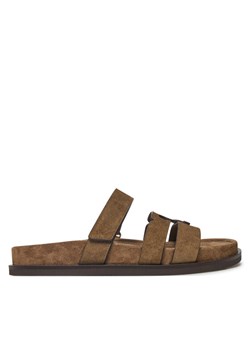 Klapki Tory Burch Ines Sport Slide 163481 Brązowy ze sklepu eobuwie.pl w kategorii Klapki damskie - zdjęcie 181280269