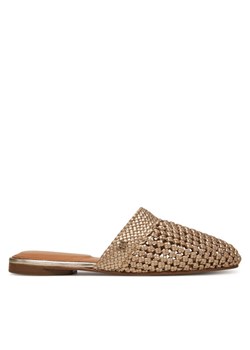 Klapki Tommy Hilfiger Crochet Metallic Leather Mule FW0FW08606 Złoty ze sklepu eobuwie.pl w kategorii Klapki damskie - zdjęcie 181288086