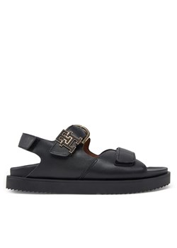 Sandały Tommy Hilfiger Leather Sporty Sandal FW0FW08799 Czarny ze sklepu eobuwie.pl w kategorii Sandały damskie - zdjęcie 181288565