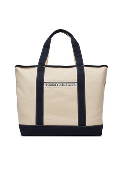 Torebka Tommy Hilfiger Th Summer Canvas Tote AW0AW17421 Beżowy ze sklepu eobuwie.pl w kategorii Torby Shopper bag - zdjęcie 181296749