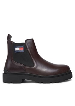 Sztyblety Tommy Jeans Tjm Leather Chelsea Boot EM0EM01448 Brązowy ze sklepu eobuwie.pl w kategorii Buty zimowe męskie - zdjęcie 181303866