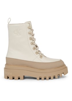 Botki Calvin Klein Jeans Flatform Lace Up Boot Lth YW0YW01110 Beżowy ze sklepu eobuwie.pl w kategorii Workery damskie - zdjęcie 181327005