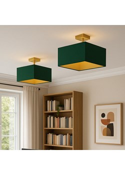 Nowoczesna lampa sufitowa z kwadratowym kloszem 40x40cm w kolorze zieleni butelkowej ALBA GOLD ze sklepu Lysne w kategorii Lampy sufitowe - zdjęcie 181831537