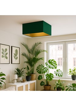 Lampa sufitowa do salonu nad stół ALABAMA GOLD z zielonobutelkowym abażurem 40x40 cm ze złotym wnętrzem ze sklepu Lysne w kategorii Lampy sufitowe - zdjęcie 181860896
