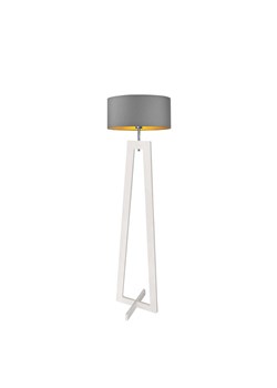 Biała lampa stojąca na drewnianej nodze BALI GOLD ze sklepu Lysne w kategorii Lampy podłogowe - zdjęcie 181865147