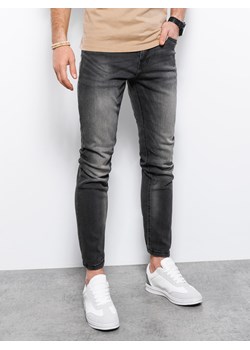 Spodnie jeansowe męskie SLIM FIT - grafitowe P1023 ze sklepu ombre w kategorii Jeansy męskie - zdjęcie 181907237