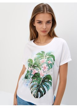 Mohito - T-shirt z roślinnym nadrukiem - kremowy ze sklepu Mohito w kategorii Bluzki damskie - zdjęcie 181910667