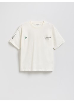 Reserved - T-shirt oversize z nadrukiem - złamana biel ze sklepu Reserved w kategorii T-shirty chłopięce - zdjęcie 181912505
