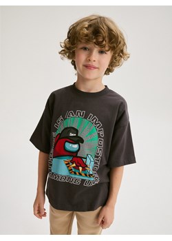 Reserved - T-shirt oversize Among Us - ciemnoszary ze sklepu Reserved w kategorii T-shirty chłopięce - zdjęcie 181912676