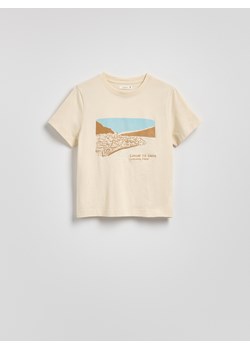 Reserved - Bawełniany T-shirt z haftem - beżowy ze sklepu Reserved w kategorii Bluzki damskie - zdjęcie 181914285