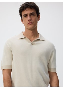 Reserved - Strukturalny sweter polo - beżowy ze sklepu Reserved w kategorii T-shirty męskie - zdjęcie 181914555