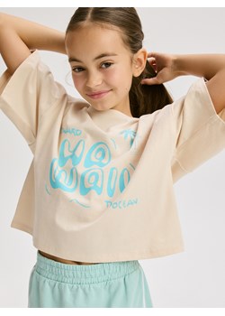 Reserved - Bawełniany t-shirt z nadrukiem - beżowy ze sklepu Reserved w kategorii Bluzki dziewczęce - zdjęcie 181915336