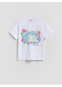 Reserved - Luźny t-shirt z nadrukiem - złamana biel ze sklepu Reserved w kategorii Bluzki dziewczęce - zdjęcie 181915577