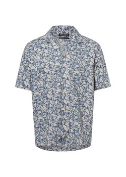 Marc O'Polo Męska koszulka z krótkim rękawem z zawartością lnu Mężczyźni Regular Fit len niebieski jednolity ze sklepu vangraaf w kategorii Koszule męskie - zdjęcie 181919645