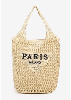 Beżowa Torebka Shopper z Plecionką i Napisami Navessa ze sklepu born2be.pl w kategorii Torby letnie - zdjęcie 181921786