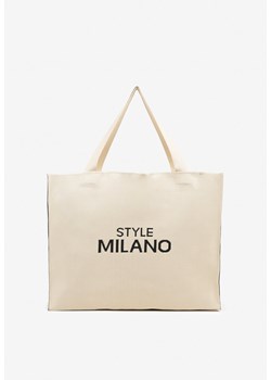 Beżowa Torebka Shopper Materiałowa z Napisem Zasuwana Saliretia ze sklepu born2be.pl w kategorii Torby Shopper bag - zdjęcie 181922348